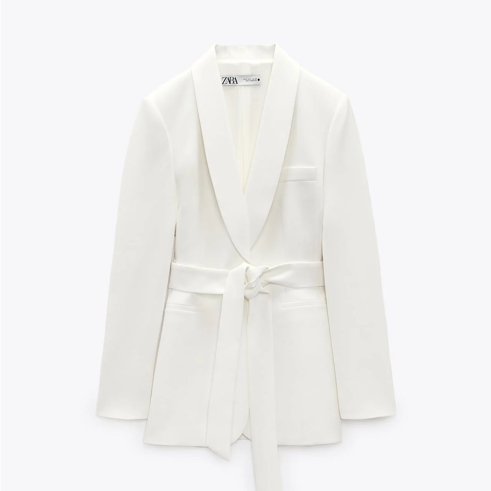 Zara Cream Shawl-Collar Belted Blazer